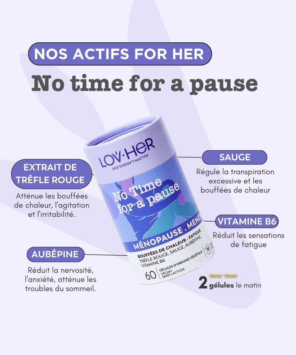 Actifs No Time for a Pause trèfle rouge sauge aubépine vitamine B6 LOVHER