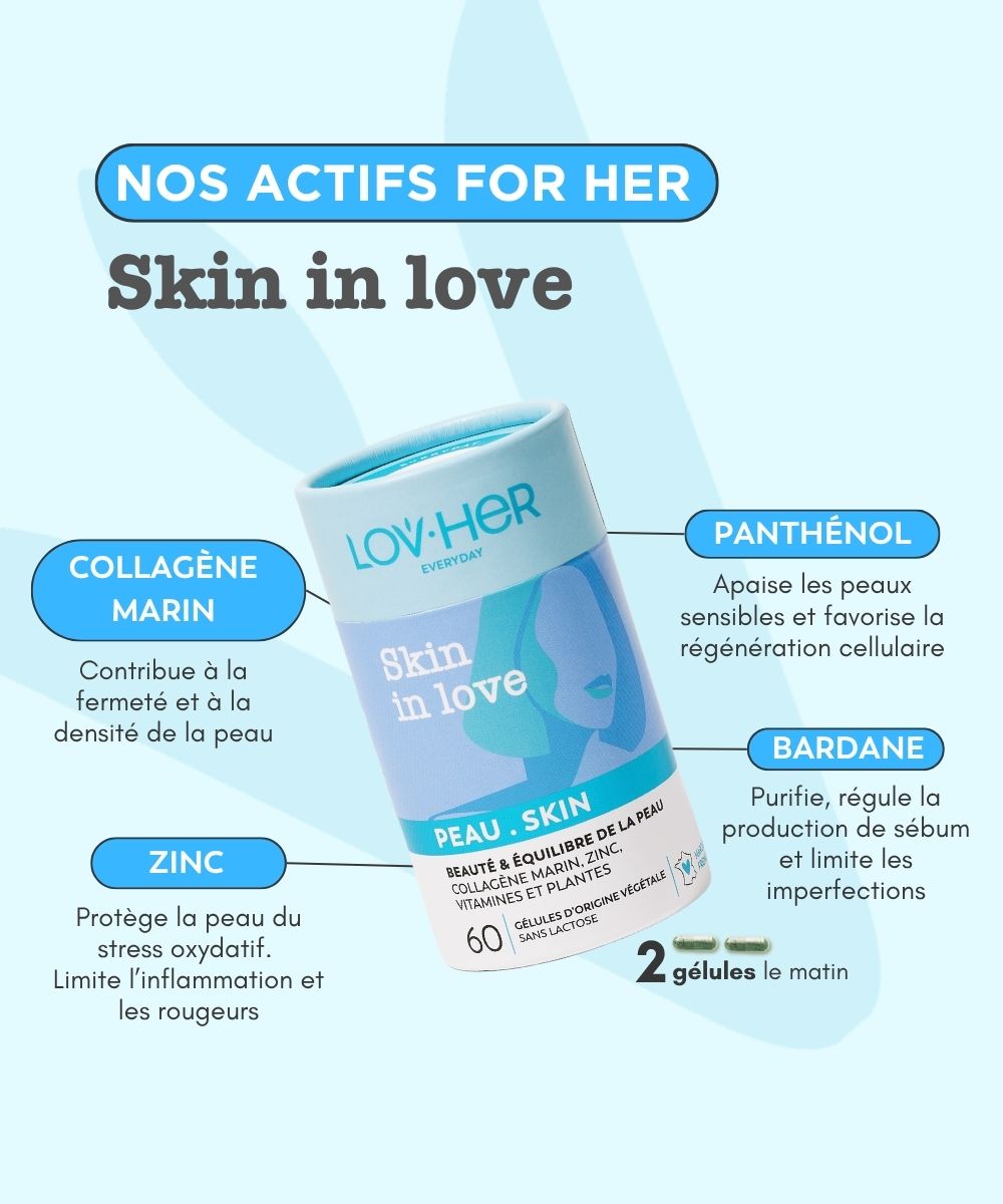 Actifs Skin in Love collagène marin zinc vitamines plantes LOVHER